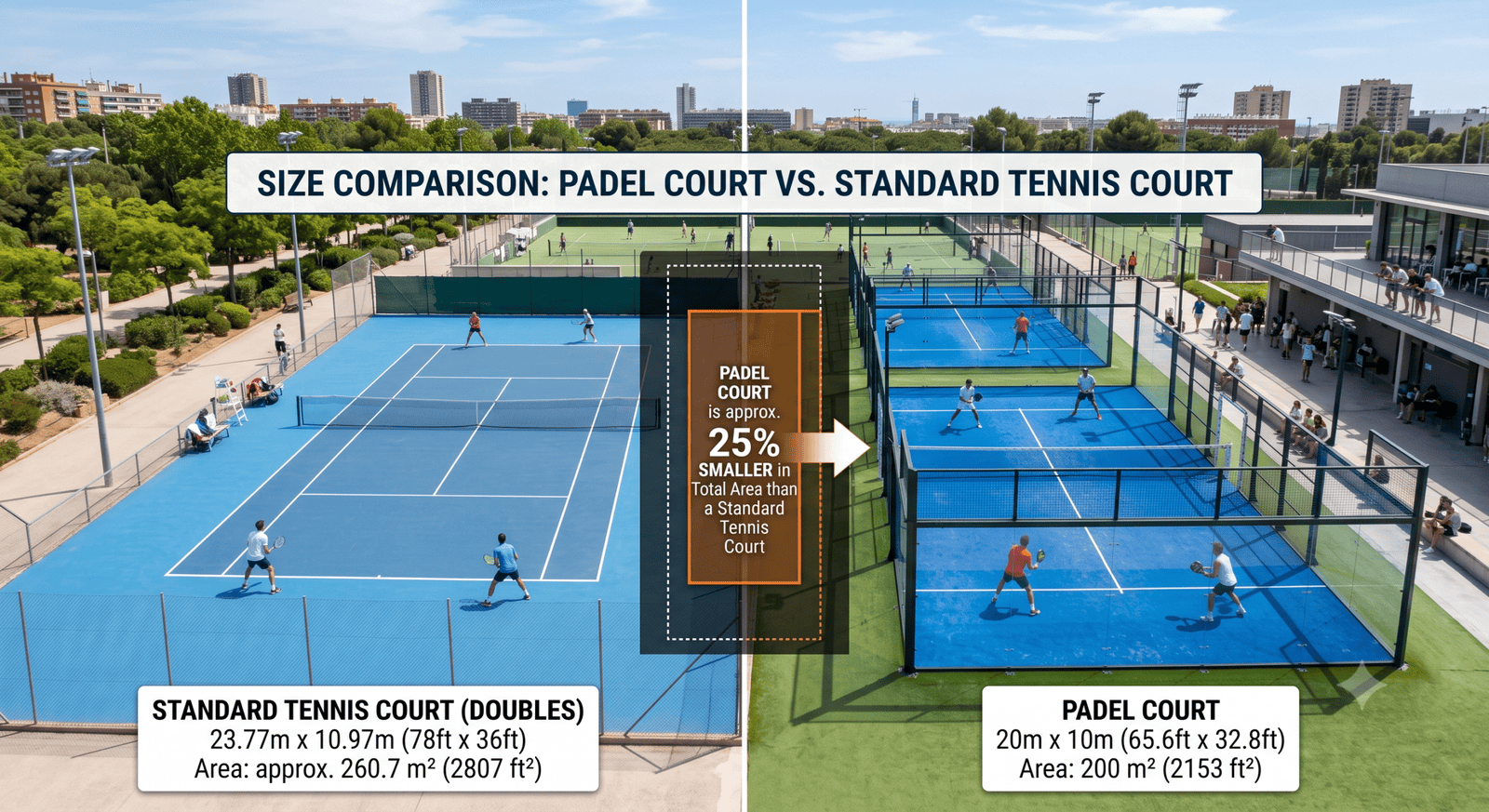 padel court size comparing the tennis court