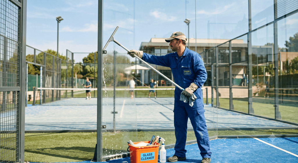 Clean padel court galss