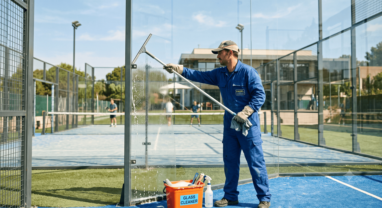 Clean padel court galss